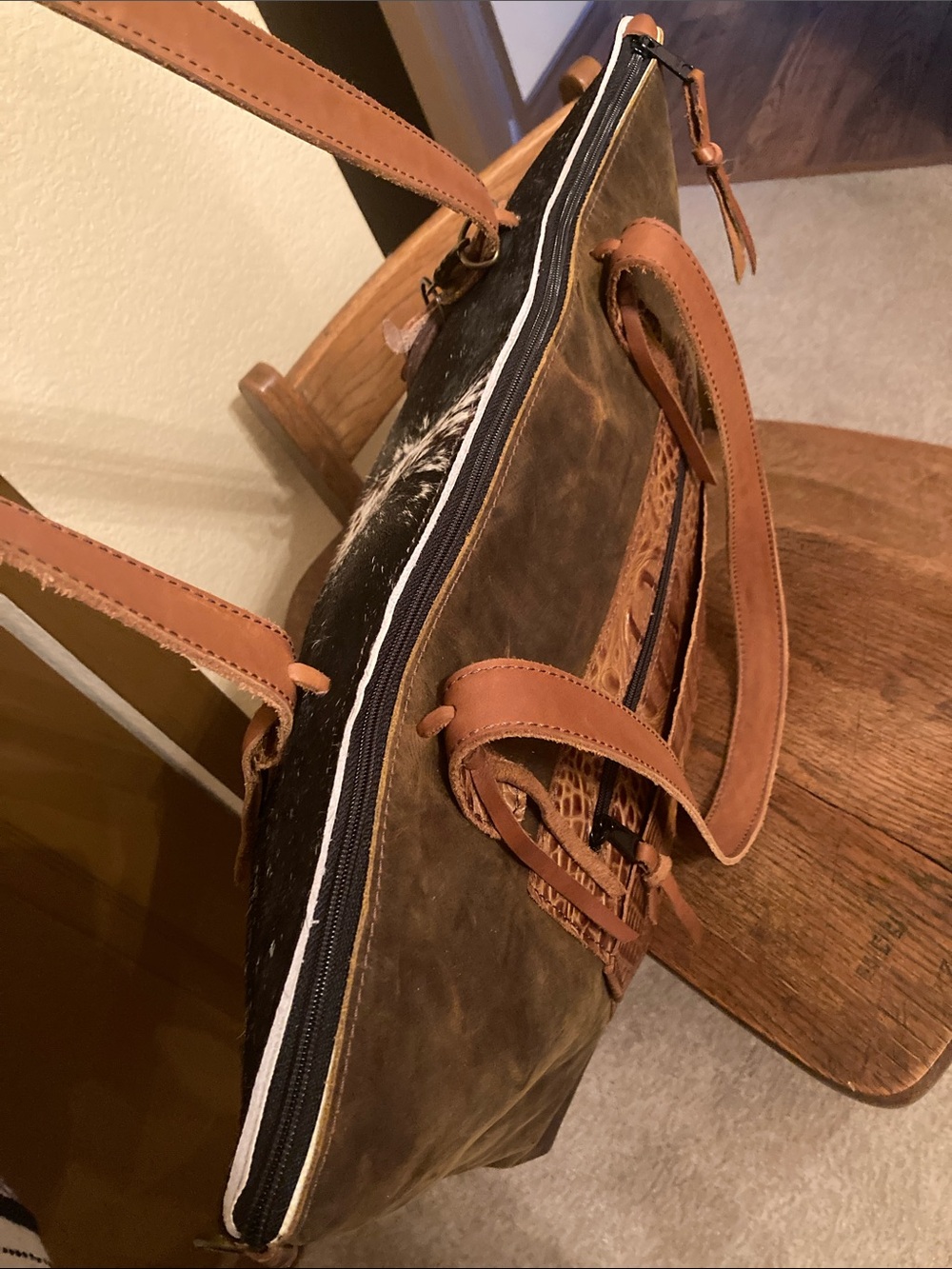 T BAR LEATHER CO Travel Tote Bag HOH & Leather NWOT - Picture 9 of 12